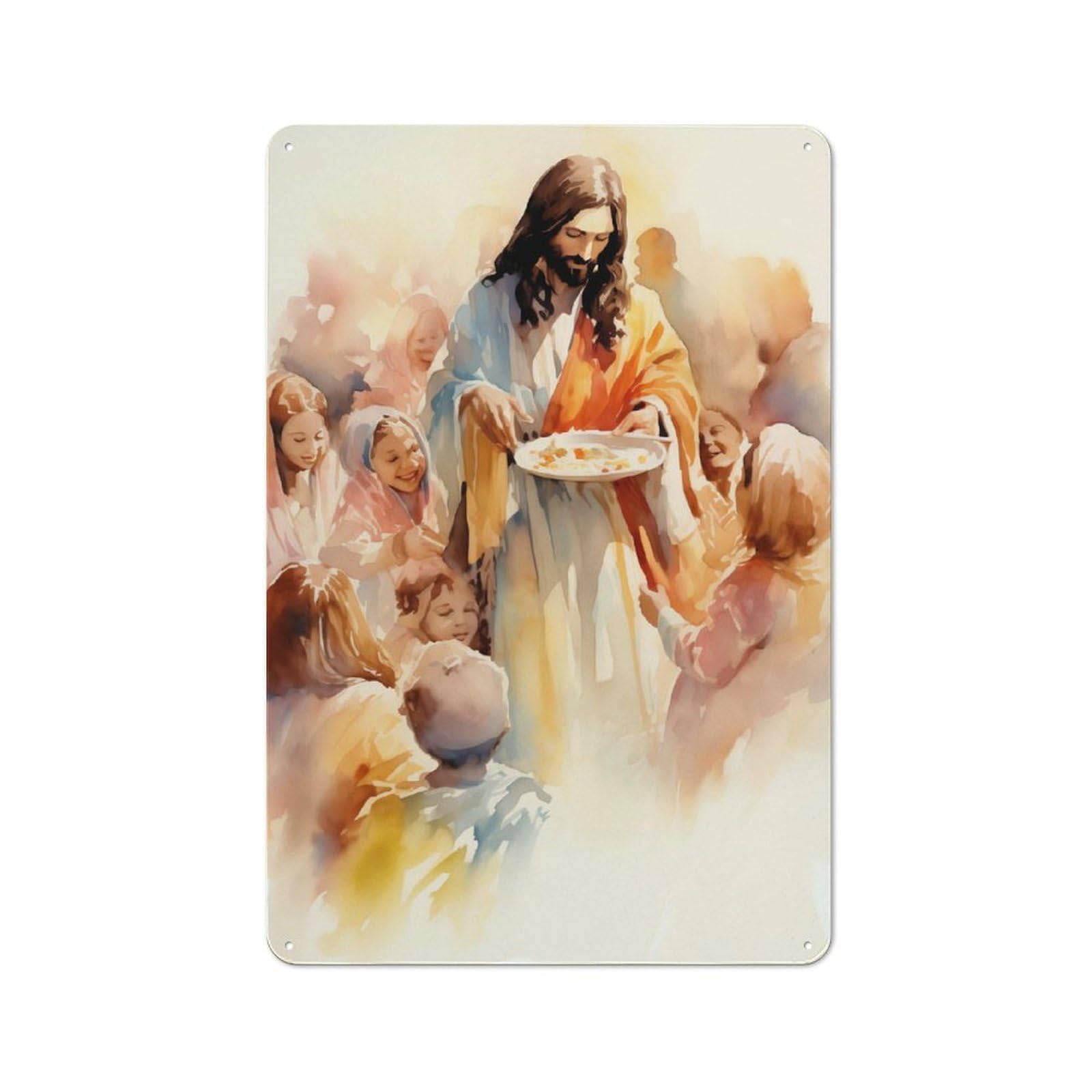 Junmoney Jesus Feeding The Poor Tin Wall Plaque 30X20cm With For Bar Or Restaurant, Housewarming Wall Decor For People Furnishing Bar And Restaurant