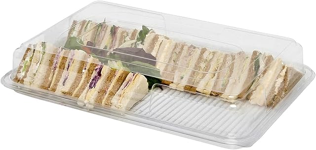 5 x Large Clear Base Buffet Platters & Lids - 450mm x 310mm x 75mm