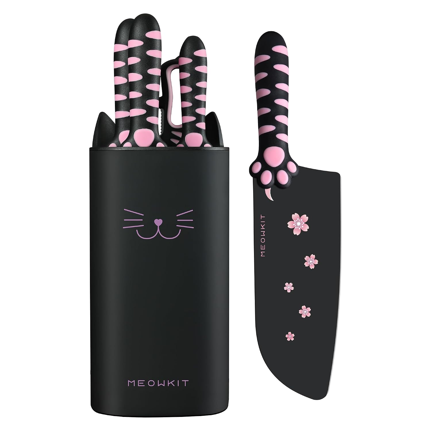 MEOWKIT Set Coltelli da Cucina 5 Pezzi con Ceppo Gatto