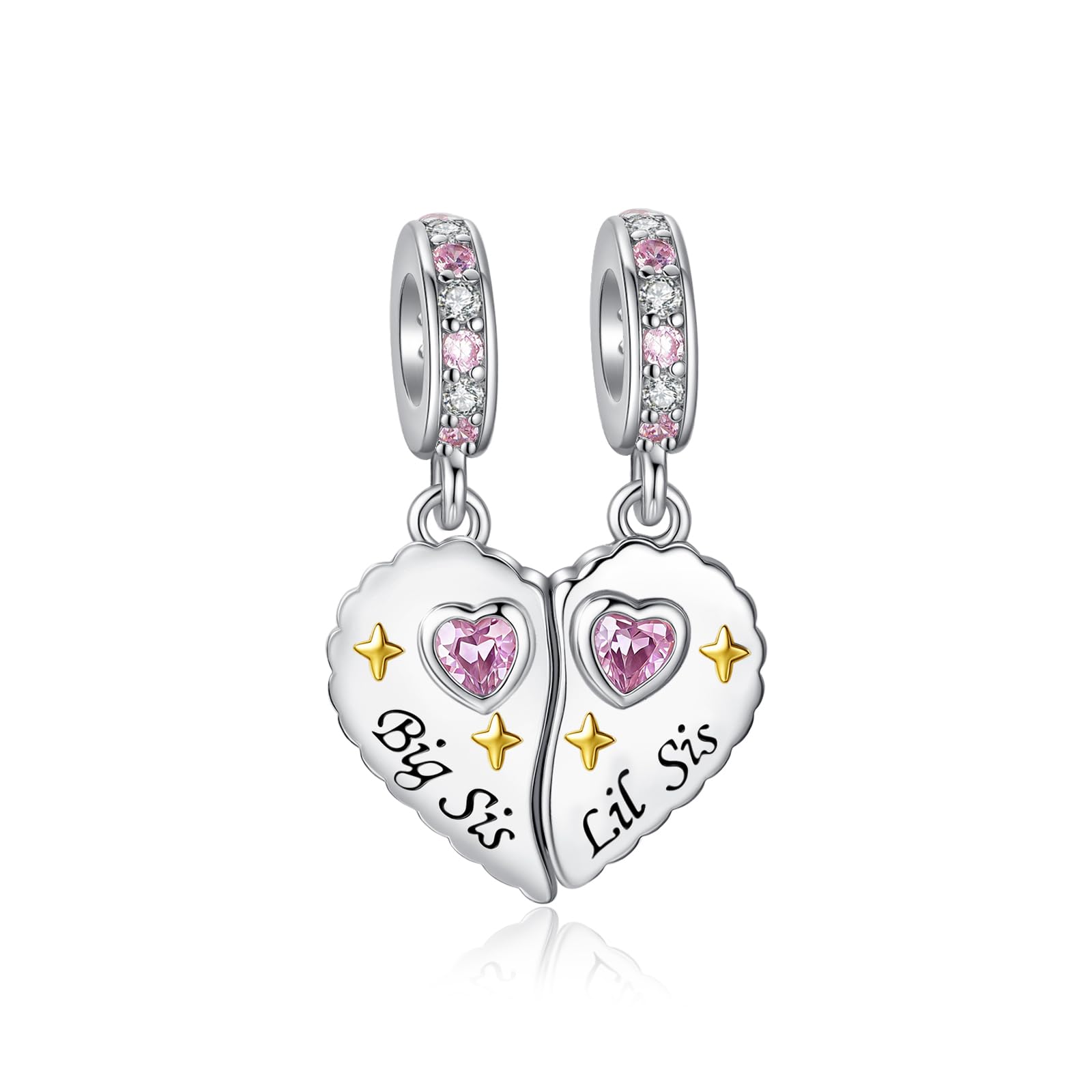 Alstiva Große Schwester Kleine Schwester Charm Anhänger 925 Sterling Silber 5A Zirkonia Charm Anhänger für Armband Bead Pendant für Europäische Armbänder Halsketten Schmuck Geschenk für Freundin Damen