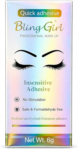 Bling Girl Quick Dry Eyelash Extension Adhesive 6g | Formaldehyde-Free, Low Irritation Formula, Strong Long-Lasting Bond, Sensitive Skin Safe, Professional Grade