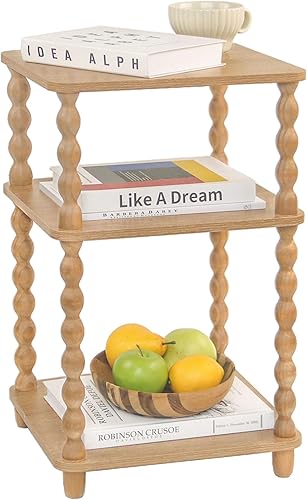 Mesa auxiliar, mesa auxiliar moderna con estante abierto de 3 niveles, mesa pequeña para dormitorio, para espacios pequeños, sala de estar y oficina