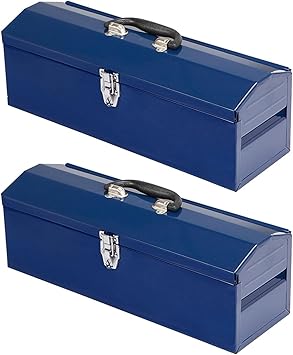 2pc Portable Tool Box, Metal Tool Box, 4 Non-Slip Foot Pads, Ideal for Trailer, Mechanic, DIY-ers, Car Toolbox, Workshops, Garages, Repair Shops,Blue