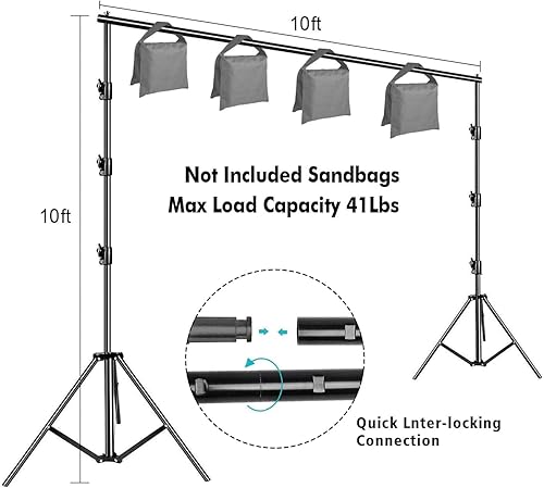 Miniatura 4 de SLOW DOLPHIN Photo Video Studio - Telón de fondo de muselina 100% algodón blanco de 10 x 12 pies con soporte de 10 x 10 pies, kit de sistema de