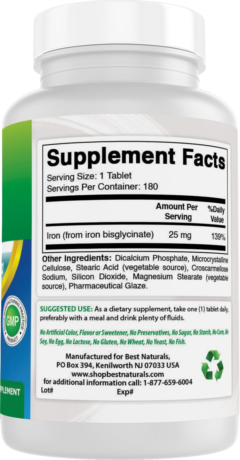 Best Naturals Iron Supplement (Iron Bisglycinate) - 25mg - 180 Tablets - Gentle of Stomach - Non-Constipating — Amazon image 6