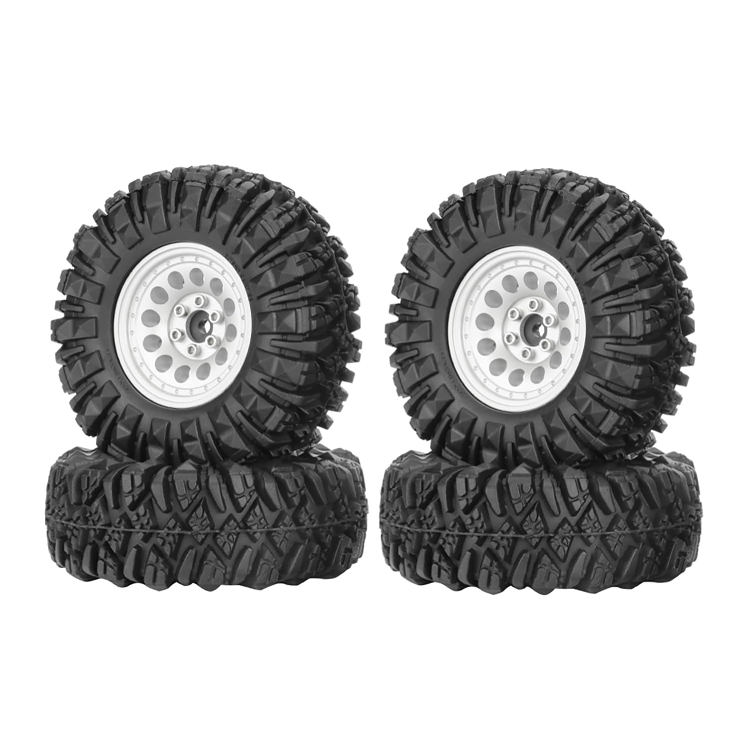 KINGCOO 4PCS 1.33" Aluminum Alloy Beadlock Wheel Rims All-Terrain Tyre 70mm Rubber Tires Set including 5mm & 7mm Hex for 1/12 1/14 1/18 1/24 RC Rock Crawler Car Upgrade Parts (A-Silver) - Image 3
