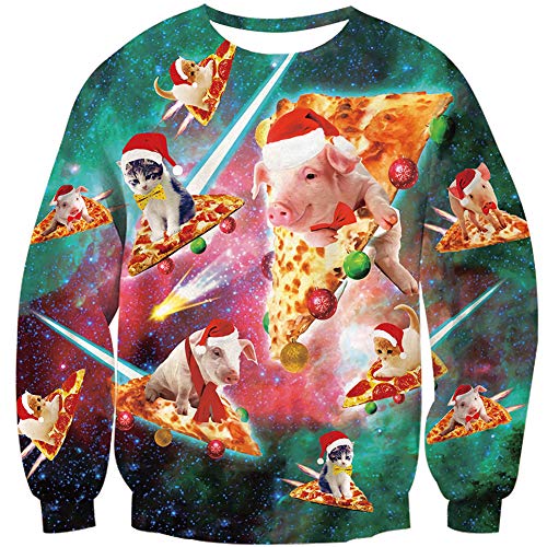 Loveternal Ugly Christmas Pullover Pizza Cat Weihnachtspullover Damen...