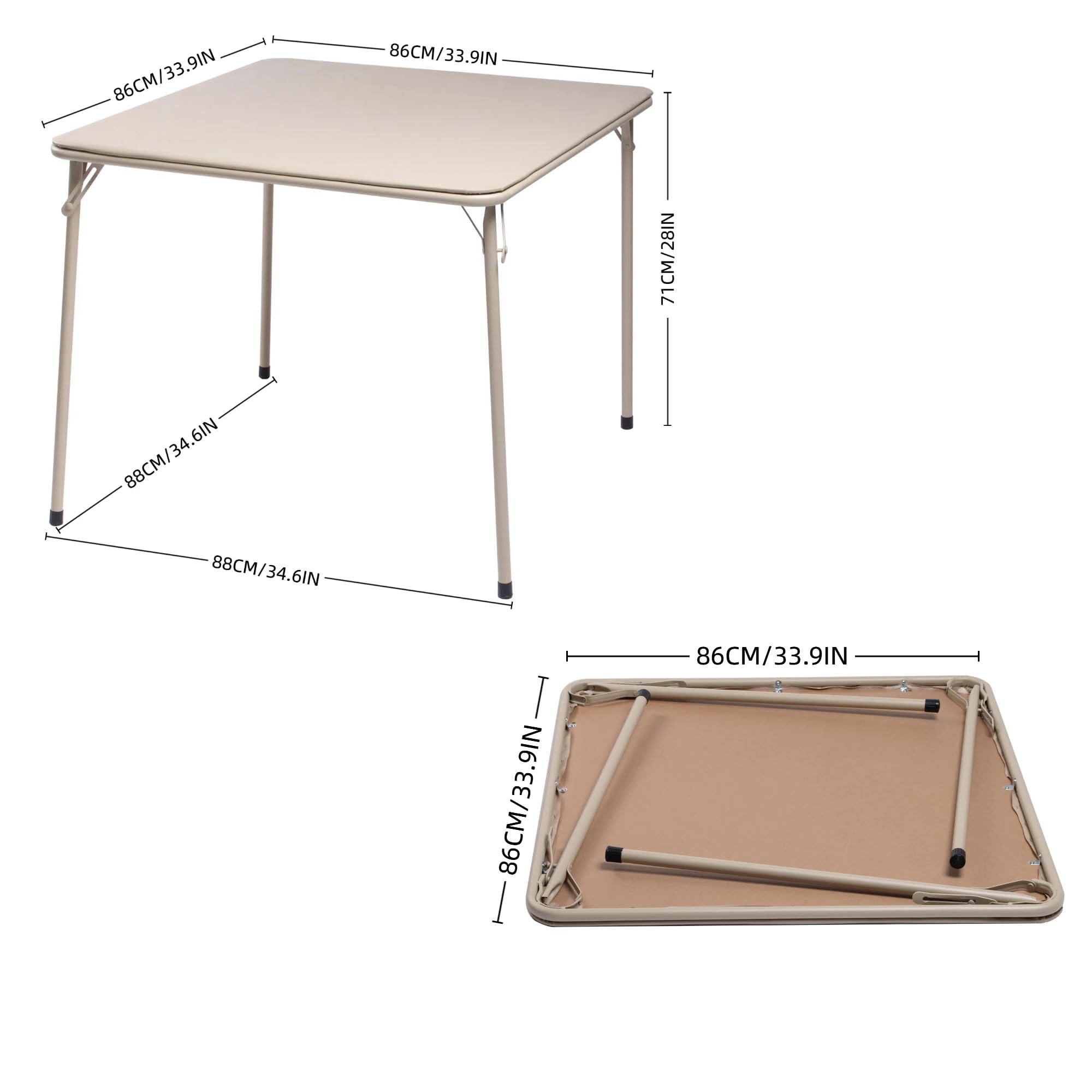 FurnitureR Tavoli da Cucito e Artigianato, Quadrato Oak, Struttura in Metallo Robusto e MDF Vassoio Imbottito in Pelle Sintetica, Pieghevole e Portatile, Design Minimalista, 86 x 86 cm
