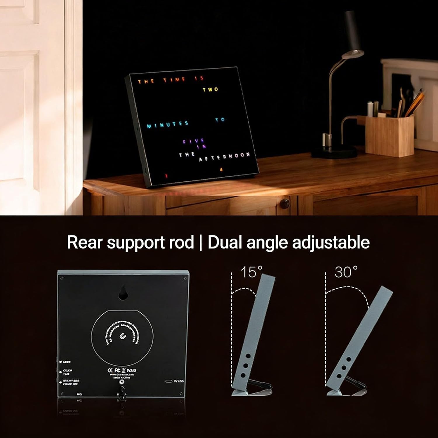 Reloj digital LED, reloj de pared y escritorio, múltiples modos de visualización, brillo ajustable, micrófono integrado para oficina en casa