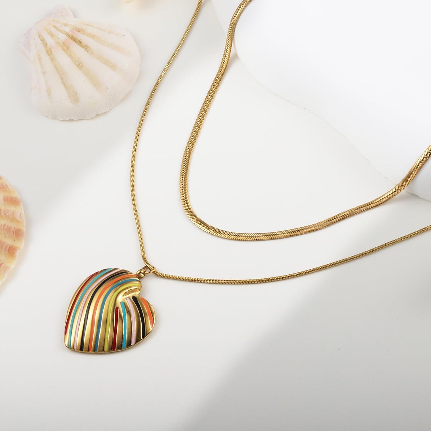 LETFLY Gold Shell Necklace for Women, 18K Gold Plated Sea Shell Shaped Pendant with Adjustable Snake Layered Chain for Womens Summer Jewelry Gifts - Image 5