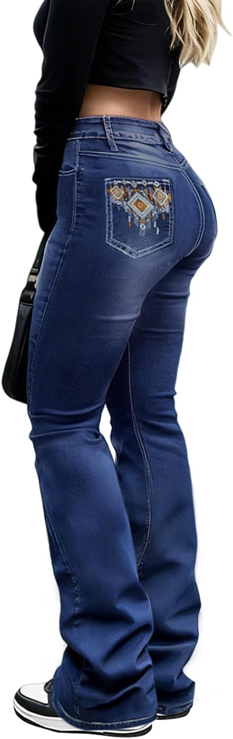 Cuyulitcik Flare Jeans for Women Plus Size Bootcut Jeans for Women Embroidered Jean for Womens High Waisted Bell Bottom Pants