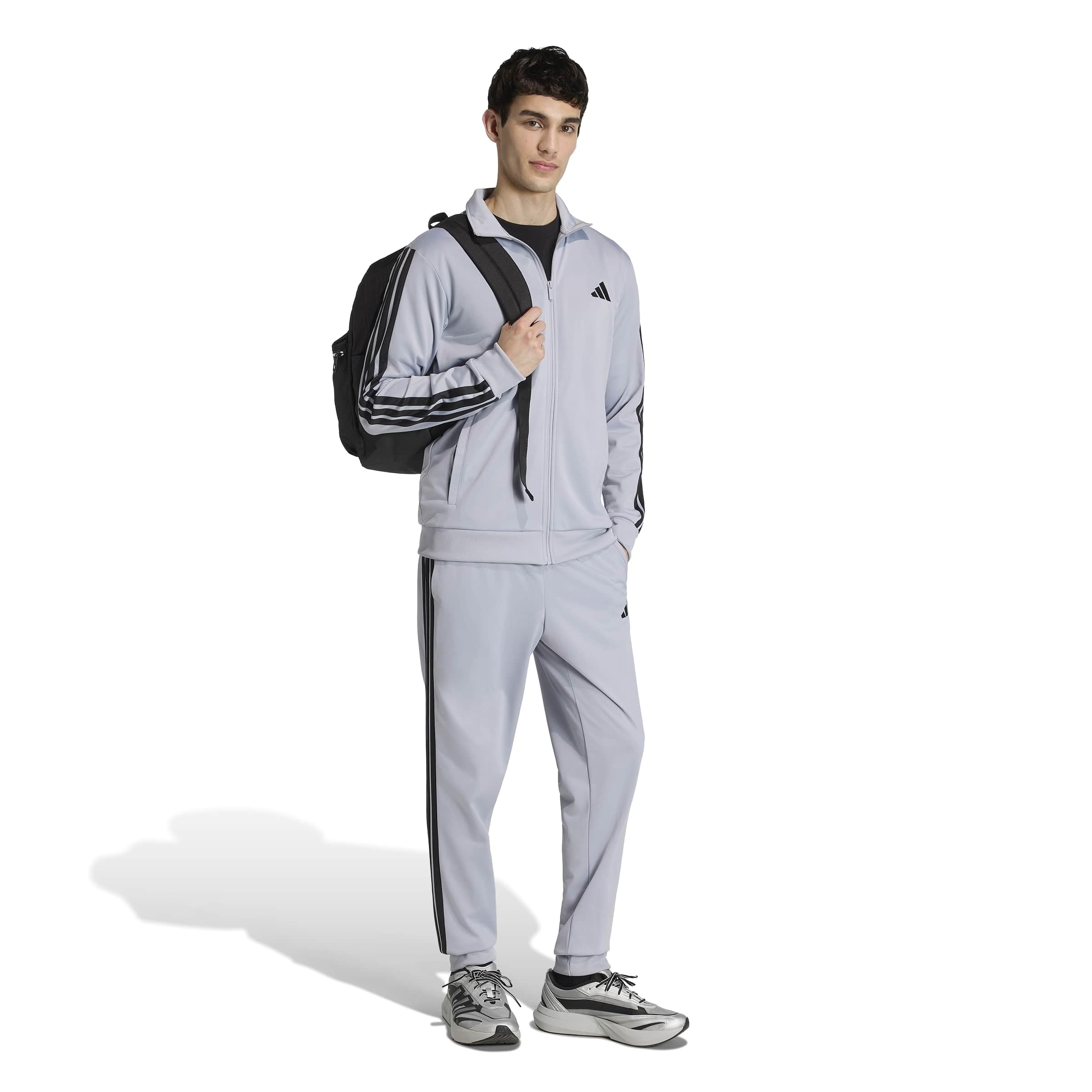 adidas Herren SPORTSWEAR BASIC 3 STRIPES TRICOT TRACKSUIT, halo silver, L