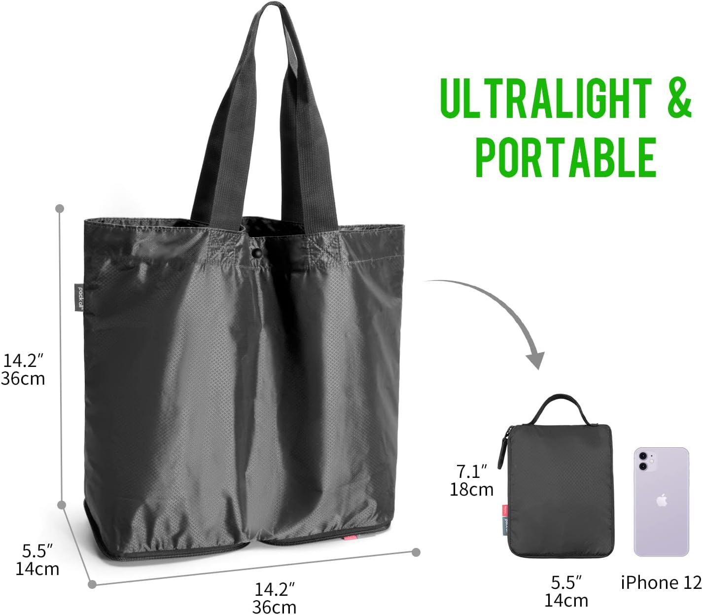 pack all Travel Accessories Bundle | Zipper Pouch (S) & 16L Foldable Tote Bag Black