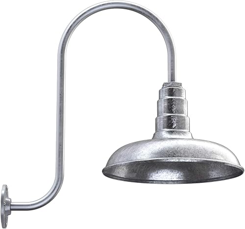 Steel Lighting Co. Topanga - Luz de granero Montaje en pared al aire libre Cúpula de 14 pulgadas Cuello de cisne ascendente Luz de garaje de