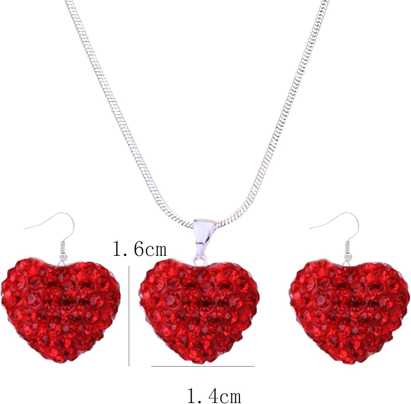 LAKIYOYO Red Heart Necklace Earrings Set Rhinestone Heart Earring Zircon Heart Wedding Necklace Earrings Sparkly Jewelry Valentines Day Gifts for Mom Her Girlfriend - Image 7