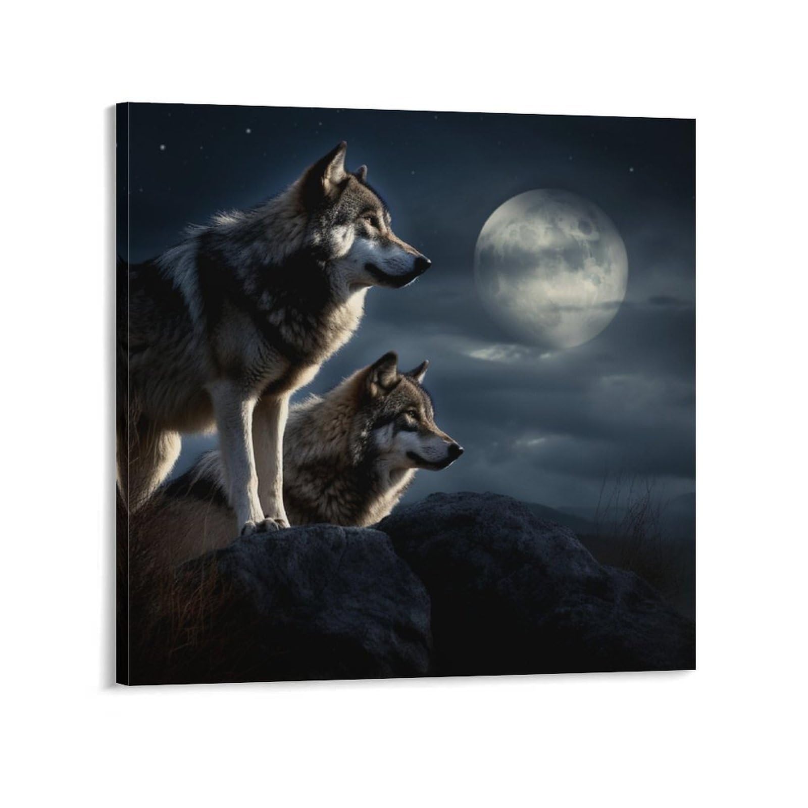 Wolves In The Moonlight Canvas Wall Art for Bedroom 20x20inch(50x50cm) Canvas Prints Artwork for Walls Modern Picture Artwork Painting for Living Room Aesthetic Wall Paintings for Bathroom Kitchen Off