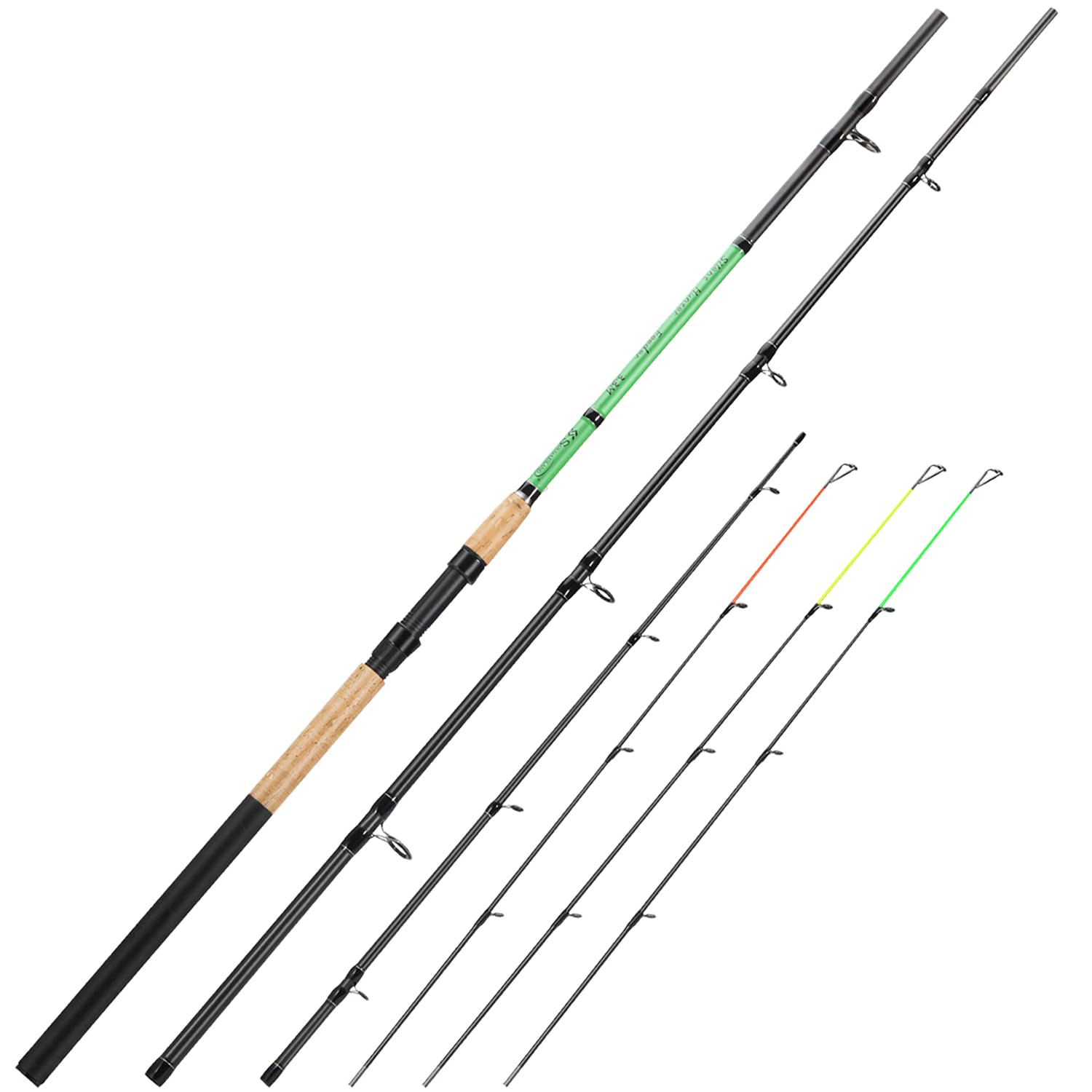 Sougayilang 3-teilige Feeder- und Karpfenrute, Angelrute aus Kohlefaser, 11ft und 12ft, mit 3 Spitzen (S, M, L), Eva + Korkgriff, leichtes Design für das Karp Angeln von Süßwasserfischen