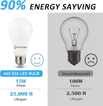 A19 LED Bulbs 100W Equivalent 15W 6500K Daylight 6 Pack
