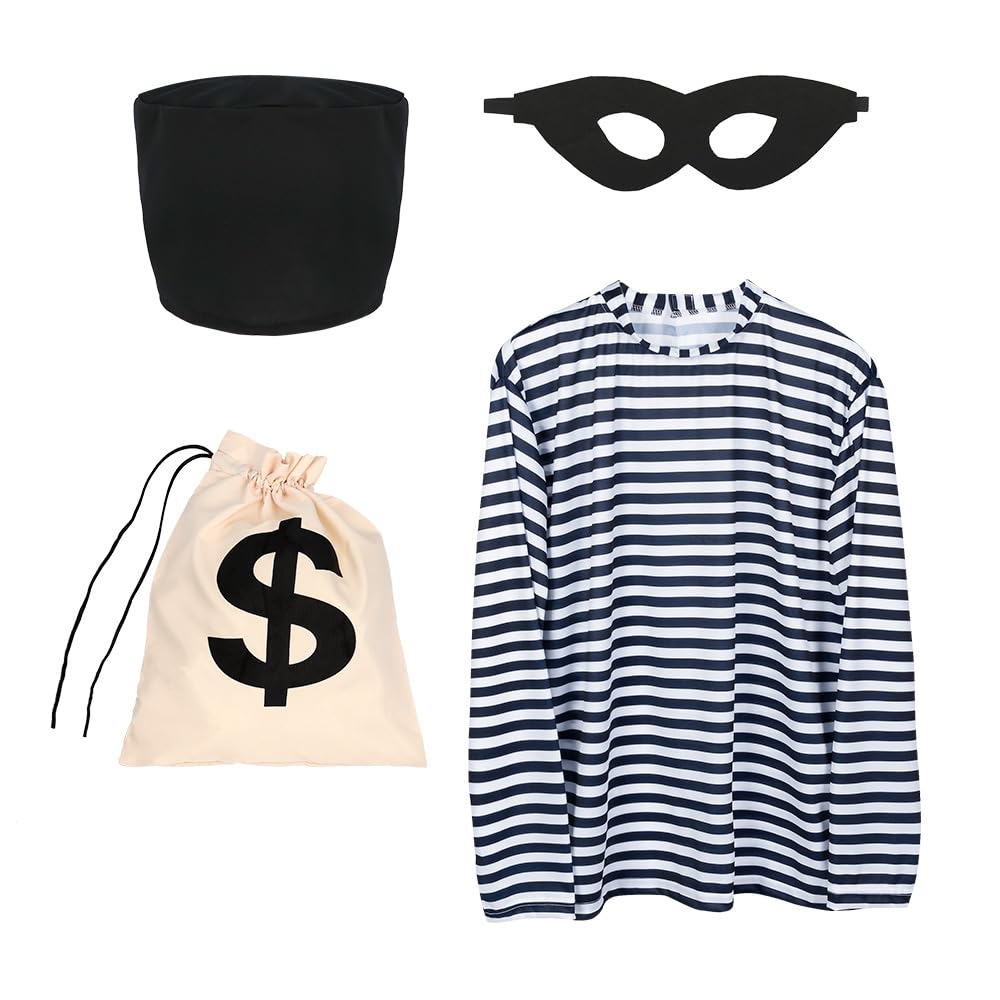 Boland 01415 - Burglar, Shirt, Hat, Mask and Bag, Robber Costume for Adults, Prisoner Costume for JGA or Carnival