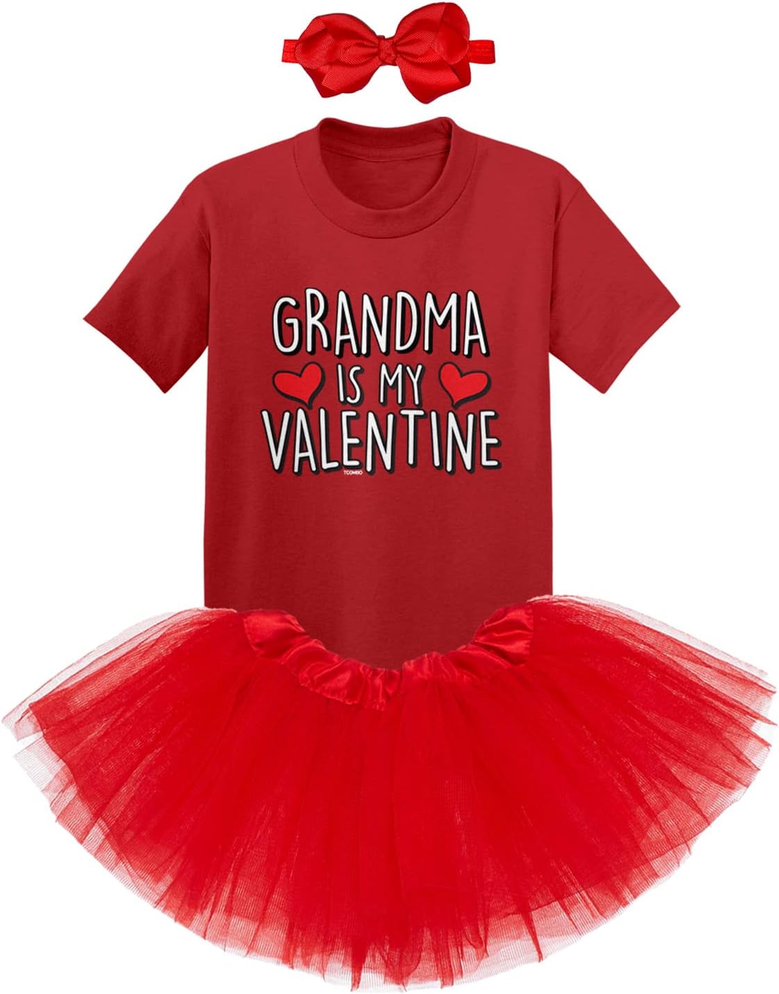Tcombo Grandma Is My Valentine - Valentine's Day Baby Bodysuit + Tutu Skirt + Bow Headband Set