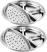 Vista 10 de Paquete de 2 bandejas rectangulares divididas de acero inoxidable, 4 secciones, platos dorados para servir platos llanos para adultos, campistas