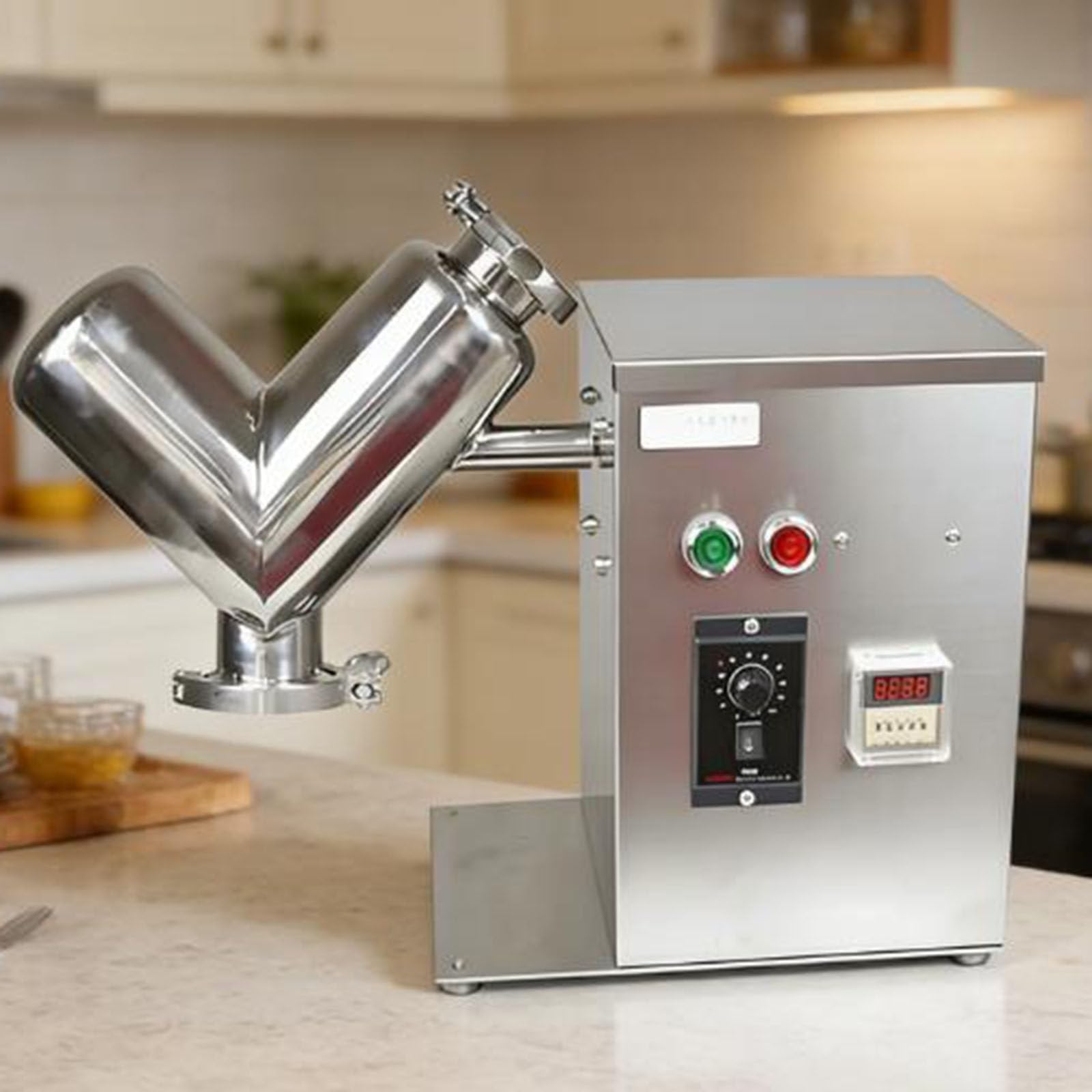 Miscelatore per polveri a V, 2 l, per miscelare polvere secca e granuli, miscelatore ad alta velocità per laboratorio, uso industriale per uso alimentare