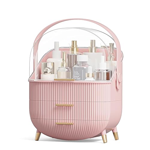 Rusunde Makeup Organizers, Skincare Organizer for Vanity,Portable Cosmetic Display case, Makeup Caddy for Dorm,Bathroom,Dresser Cosmetic Storage Box (Pink) - Pink
