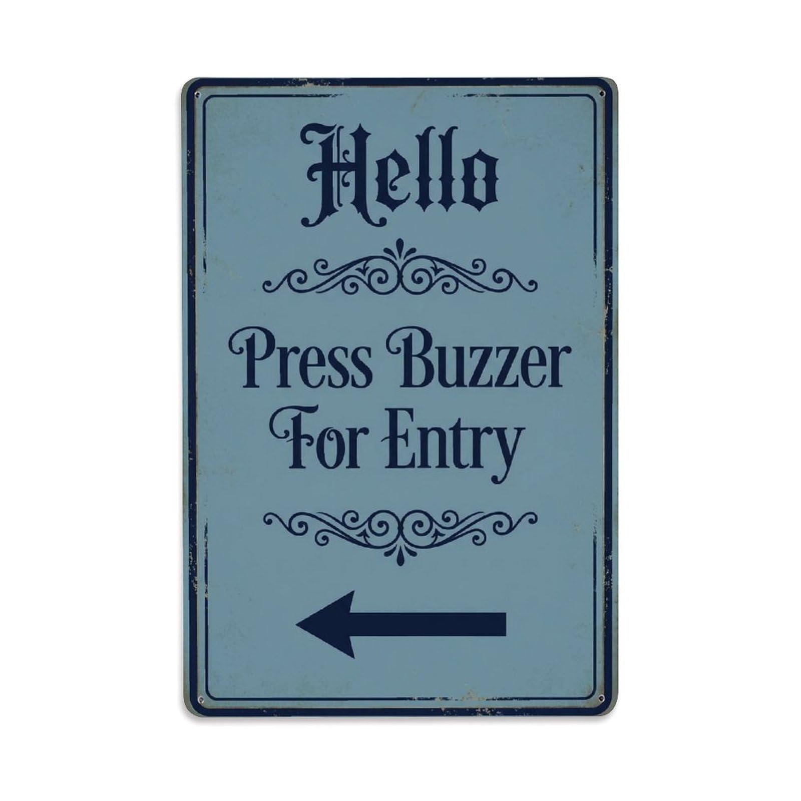Vintage Hello Press Buzzer For Entry Arrow Ornate Metal Tin Sign