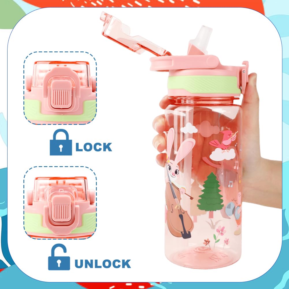 Botella De Agua Infantil 500 Ml Con Pajita - Sin BPA, Irrompible, Antigoteo, Cierre Seguro, Diseños Coloridos, Para Escuela Y Viajes