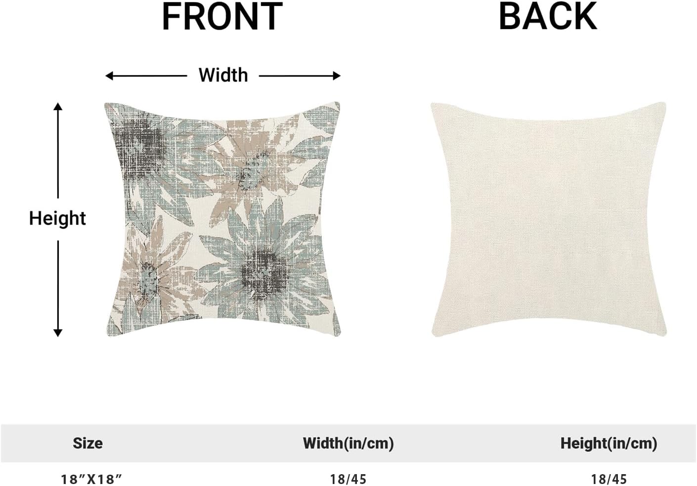 BETGINY Aqua Teal Pillow Covers 18x18, Brown Vintage Sunflower Outdoor Decorative Throw Pillows for Couch, Retro Floral Decor Cushion Cover 2 Pcs Soft Farmhouse Square Pillowcase for Bed Safa image 5