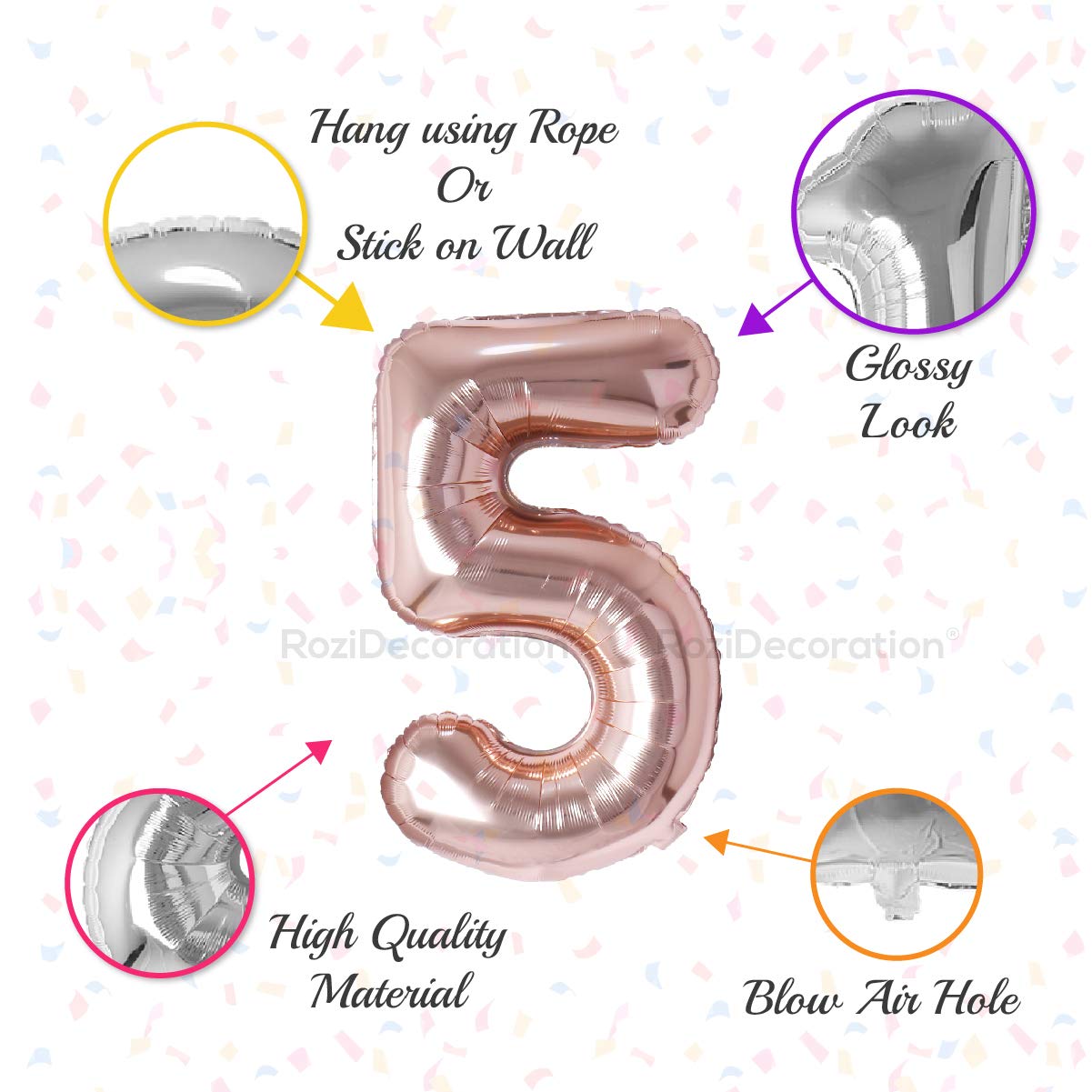 Rozi Decoration Rose Gold Number 5 Foil Balloons β 32 Inch Pack of 2 4