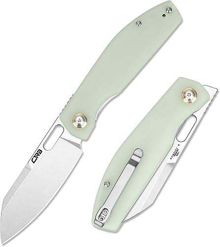 CJRB - Cuchillo EDC de bolsillo, Ekko (J1929), pequeño cuchillo plegable AR-RPM9 hoja de acero y verde natural G10 al aire libre para hombres y