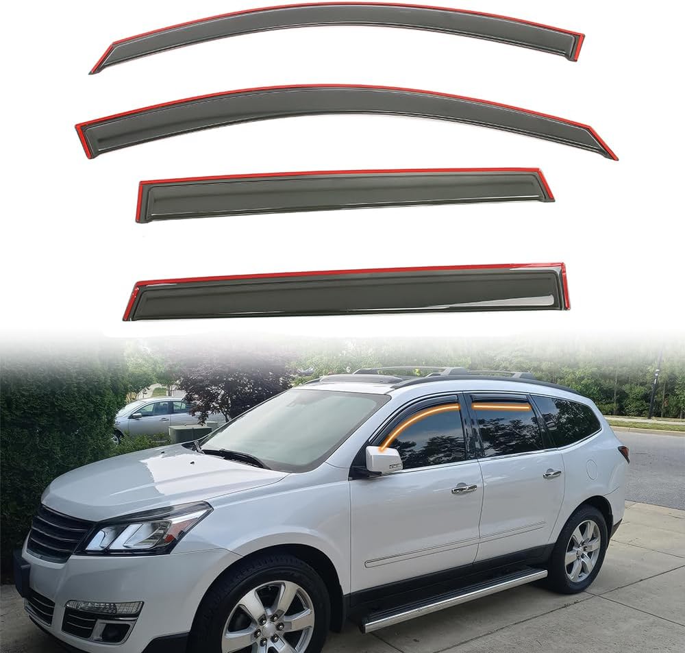 in Channel Window Visor Deflectors, Compatible with 2009-2017 Chevrolet Traverse, Acrylic Smoke/Tinted Slim Style Window Rain Guards, Sun Wind Side Vent Visor Set, 4 Pieces