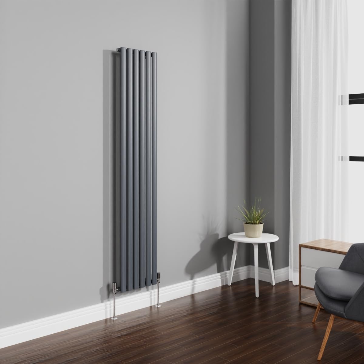NRG 1800x354mm Anthracite Radiator Vertical Oval Panel Bathroom Designer Single Rad Central Heating
