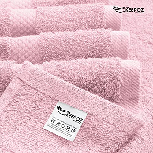 Keepoz Ultra Soft 6-Piece Premium Towel Set 2 Wash Cloths, 2 Hand Towels, 2 Bath Sheets 100% Ring Spun Cotton Super Absorbent Towels For Bathroom - Ideal For Everyday Use Gym, Hotel, And Salon (Pink) #TOP3