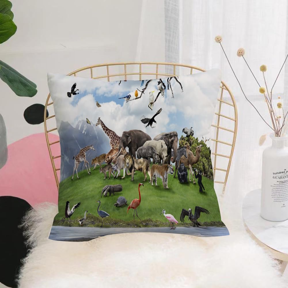 HYMSXW Cushion Cover,Throw Pillow Case Home Decorative for Living Room Bedroom Sofa Chair 20X20 Inch,fantasy, animals, collage,species ecology, grassland and sky,Pillowcase 50X50cm
