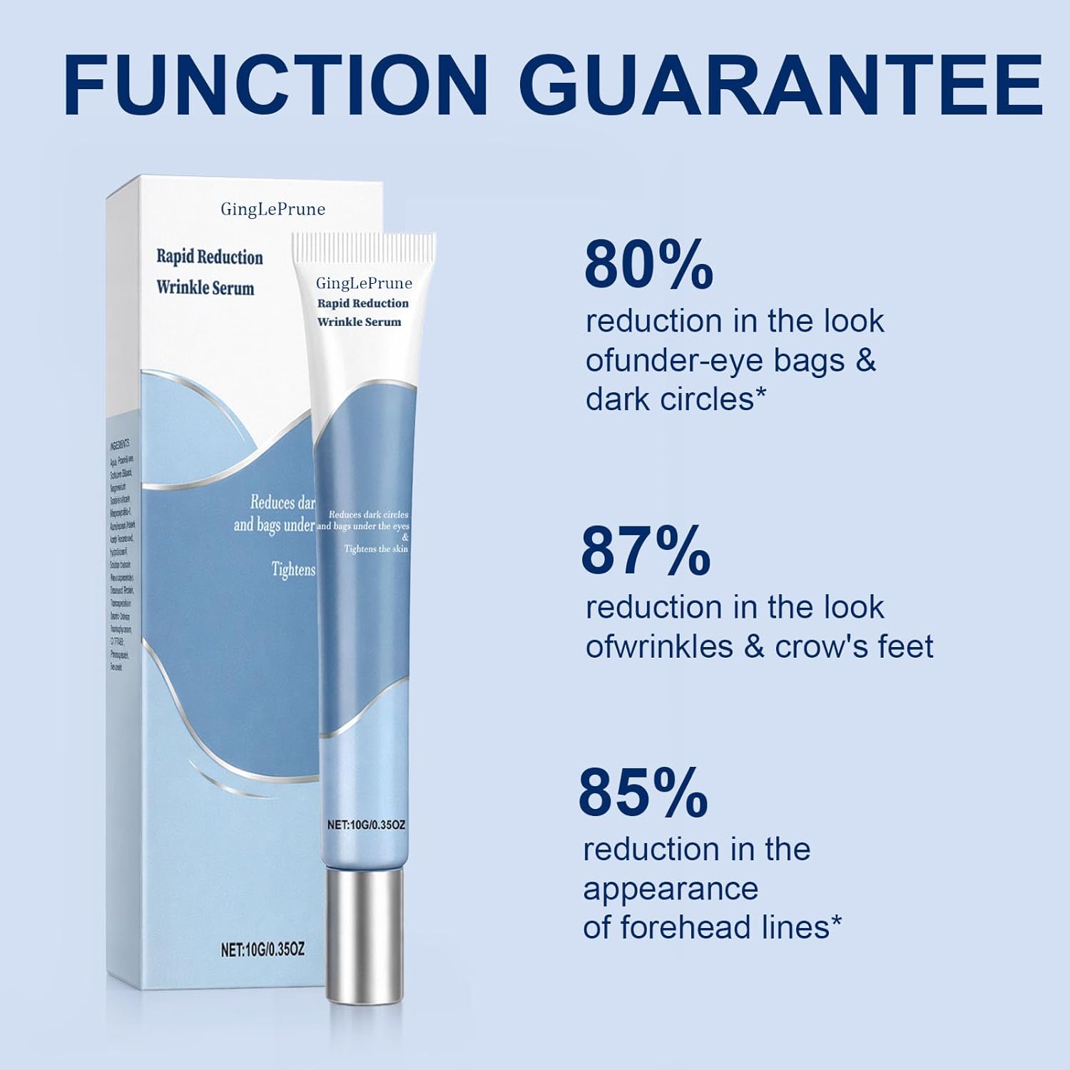 Under-Eye Bags and Wrinkles: Rapid-Reduction Serum, Instant Face Lift Cream. Anti-aging formula. Visibly reduces under-eye bags, wrinkles, dark circles, fine lines, and crow’s feet. 0.35 oz