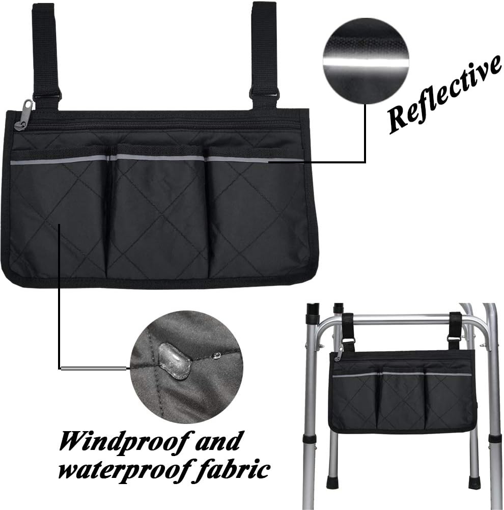 Walker Bag Wheelchair Side Armrest Accessories - Adults Electric Wheelchair Bag Travel Carry Bag Hold Water Bottle Glasses Wallet Medicine Box with Zipper for Elderly Men Women : Health & Household
