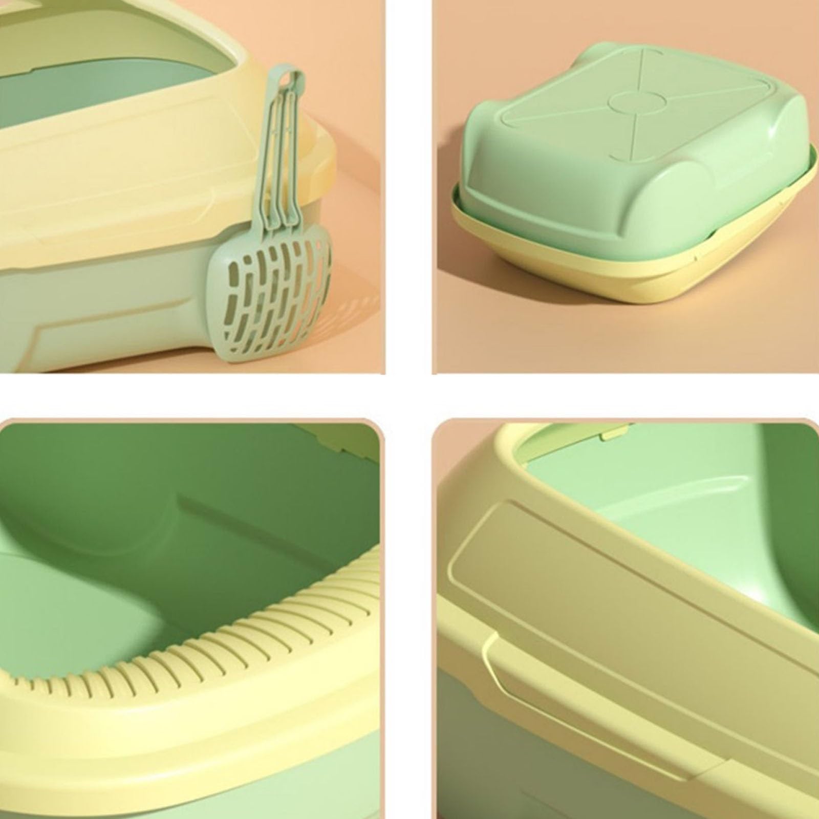 Exclusivo para Gatos y Perros Caja de Arena for Gatos con Pala, Bandeja plástico Parte Superior Abierta, Caja tamiz Lado Alto for pequeños y Grandes para Interiores(Green)