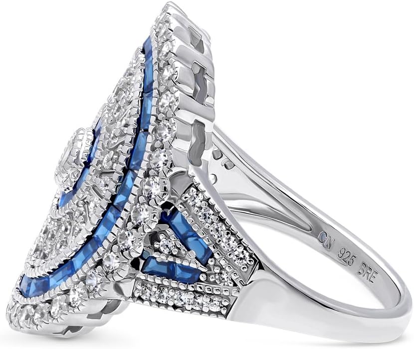 BERRICLE Sterling Silver CZ Art Deco Statement Cocktail Ring for Women, Sapphire-Blue Cubic Zirconia - Navette, Octagon, Oval Styles - Image 3
