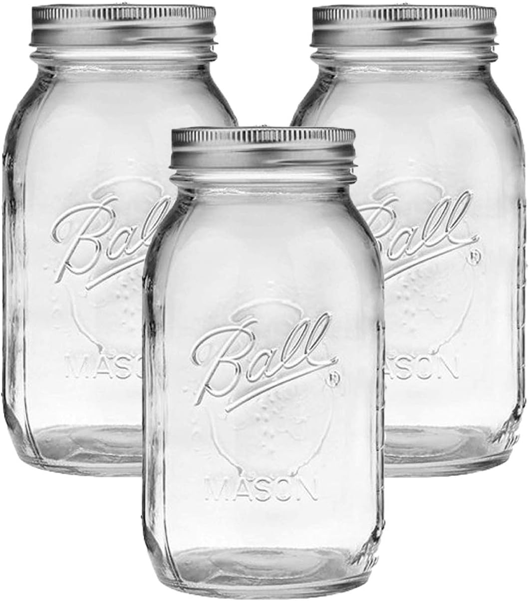 Meterk Ball Jars Ball Mason Jars 32 oz Bundle with Non Slip Jar - Set of 3 Half Quart Mason Jars - Canning Glass Jars with Lids Mason Jars with Lid