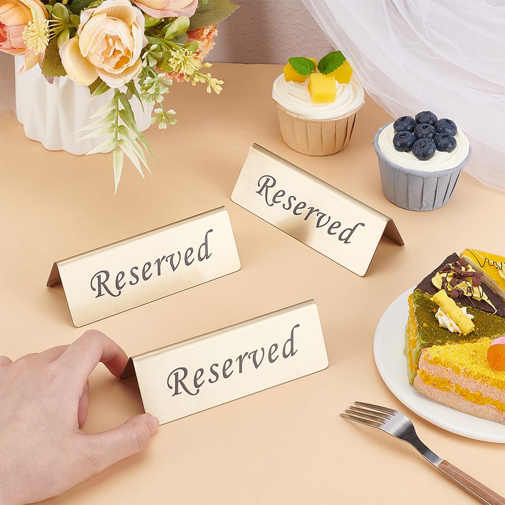 UNICRAFTALE Lot de 5 panneaux de table réservés en acier inoxydable doré pour restaurant, table réservée double face pour entreprise, bureau, mariage, événements