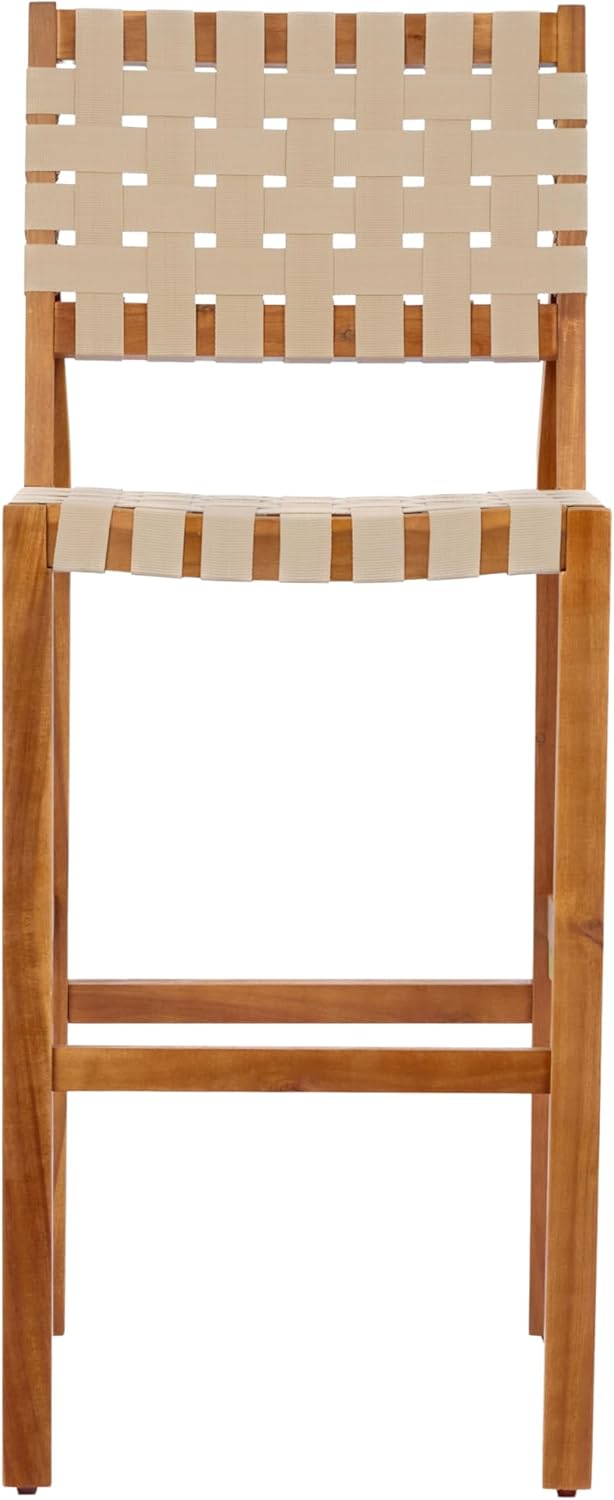 Merax 2-Piece Outdoor Dining Chair, Solid Acacia Wood Frame with Polypropylene Rope Weave, Breathable Ergonomic Backrest, 30.5" Seat Height for Patio, Garden, Teak + Beige