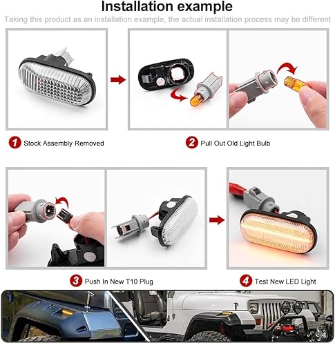 Miniatura 9 de Mingrui test 2 unids ámbar LED luz de marcador lateral para Jeep Wrangler YJ 1987-1995 Indicatior luces intermitentes reemplazar OEM lado marcador
