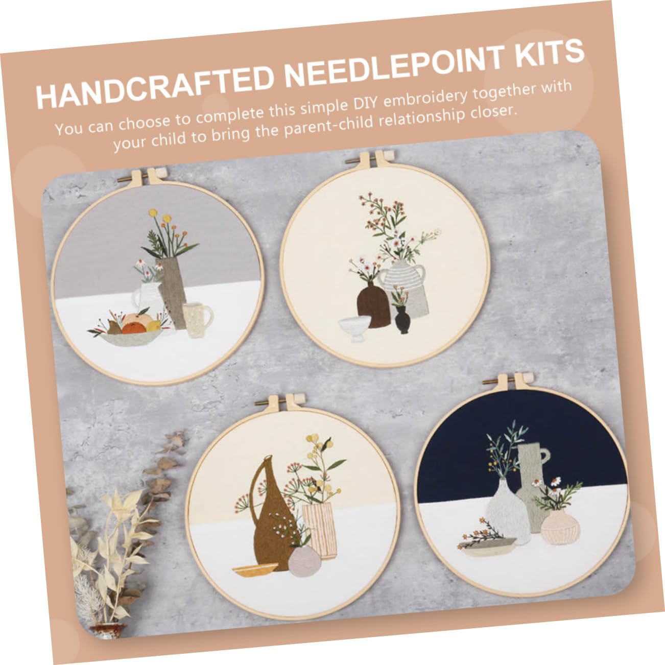 KONTONTY 4 Sets de Kits de Bordado DIY Hilo de Poliéster para Manualidades en Casa