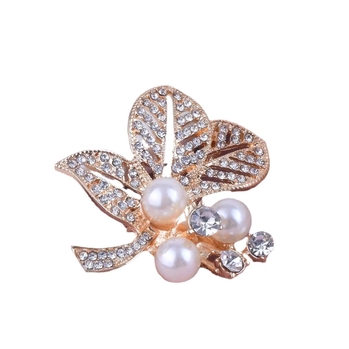 Leaf Design Pearl Shiny Stones Corsage Pin Brooch For Clothing Accessories-image-46