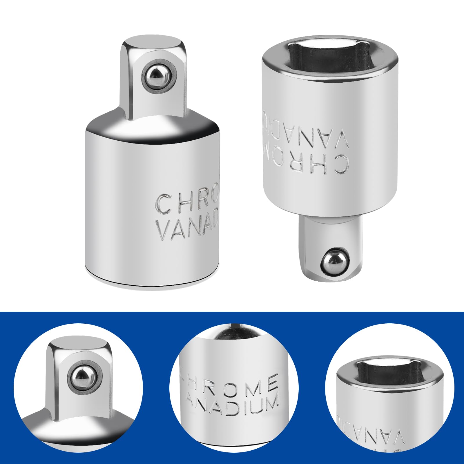 Set 4 Adattatori Chiavi A Bussola - Conversioni 1/4-3/8, 3/8-1/2 In Acciaio Cromo-Vanadio - Foto 4
