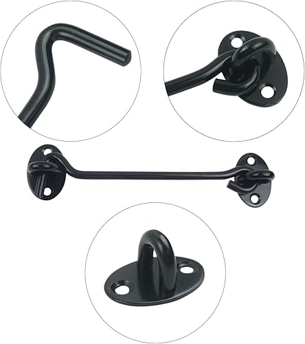 Miniatura 3 de 2 ganchos de acero inoxidable de 6 pulgadas para puerta de granero y pestillo de ojal, color negro, gancho de ventana giratorio para puerta de