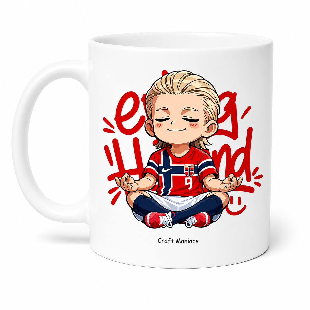 CRAFT MANIACS Erling Haaland Zen Mode White Cartoon Coffee Mug | Two-Tone Design, Football Fan, Norway Jersey Print, Ceramic Mug, Novelty Drinkware-image-49