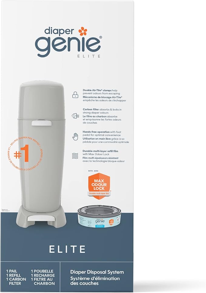 Diaper Genie Elite Diaper Pail System with Front Tilt Pail for Easy